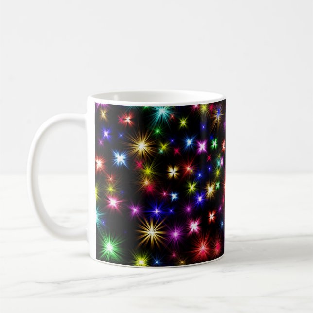 Färgglada stjärnor fyrverkeridesign kaffemugg (Vänster)