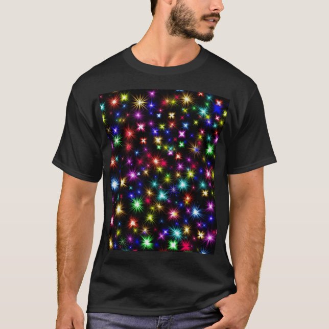 Färgglada stjärnor fyrverkeridesign t shirt (Framsida)