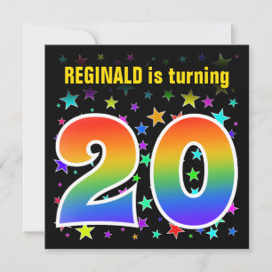 Färgglada stjärnor + regnbågsmönster "20" Födelsed Inbjudningar