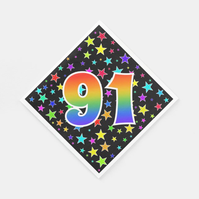 Färgglada stjärnor + regnbågsmönster "91" Event # Pappersservett (Hörn)