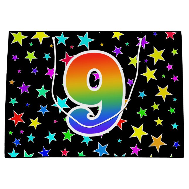 Färgglada stjärnor + regnbågsmönster "9" Event # (Framsidan)