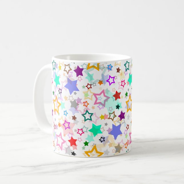 Färgglada stjärnor vita  kaffemugg (Framsida vänster)