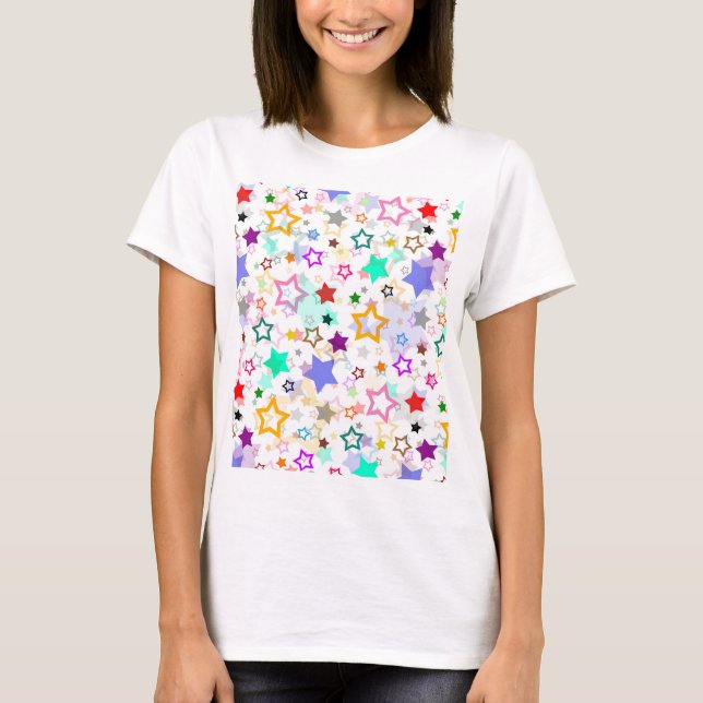 Färgglada stjärnor vita  t shirt (Framsida)