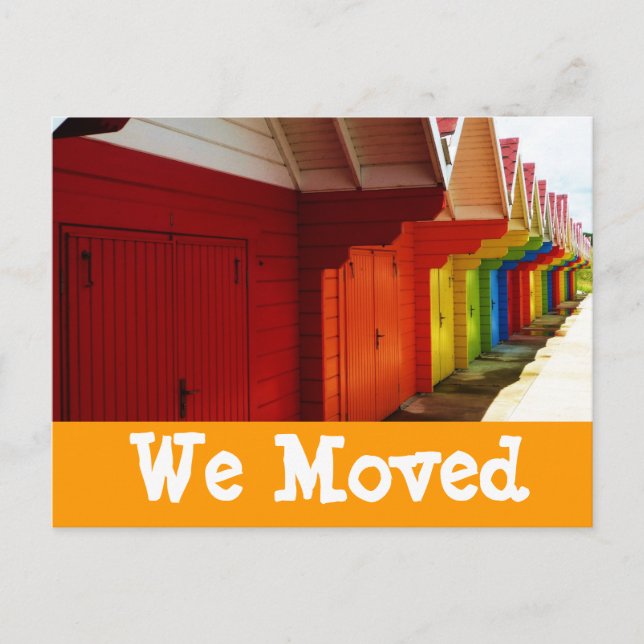 Färgglada strandhus Vi har flyttat Ny adresskort Meddelande Vykort (Framsida)