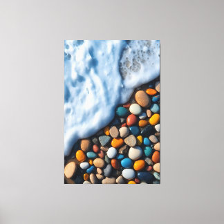 Färgglada strandstenar & havsvågor på canvas