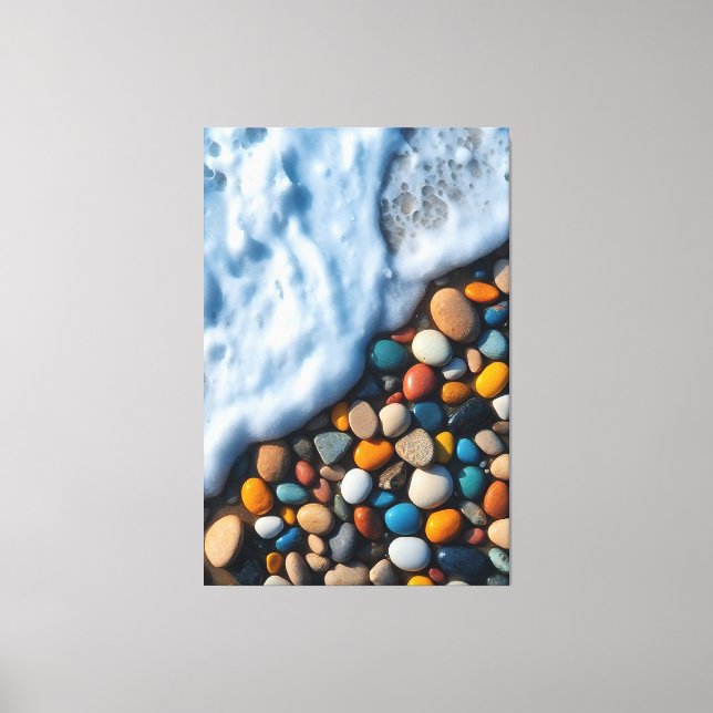 Färgglada strandstenar & havsvågor på canvas (Framsida)