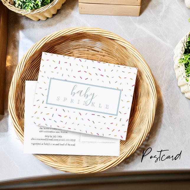 Färgglada strössel Baby Strössel Inbjudan Vykort (Colorful Sprinkles Baby Sprinkle Baby Shower Invitation Postcard)