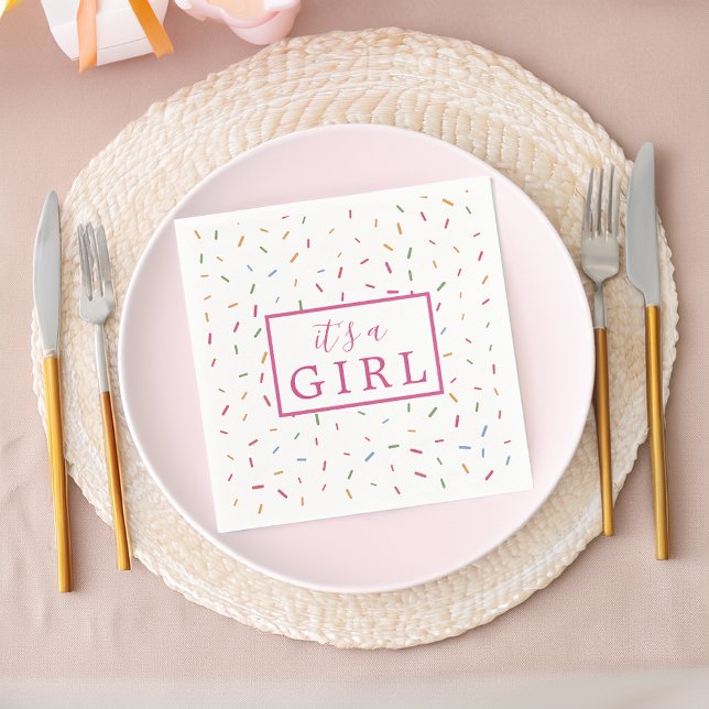 Färgglada strössel Det är en tjej Bebisens dag pap Pappersservett (Colorful Sprinkles It's A Girl Baby Shower Paper Napkins)