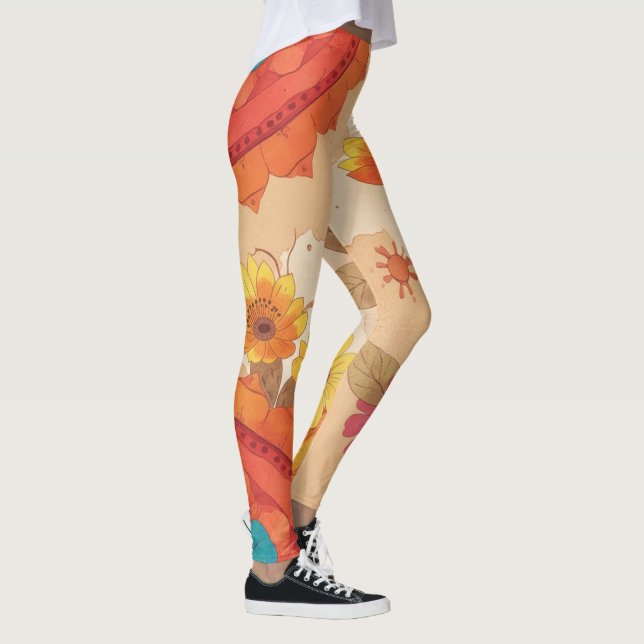 Färgglada sydvästinspirerade blomsterleggings leggings (Höger)