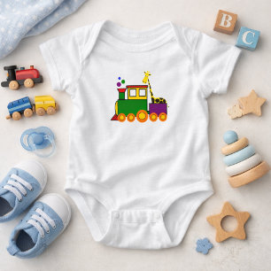 Färgglada tåg & giraff baby boy bodysuit t shirt