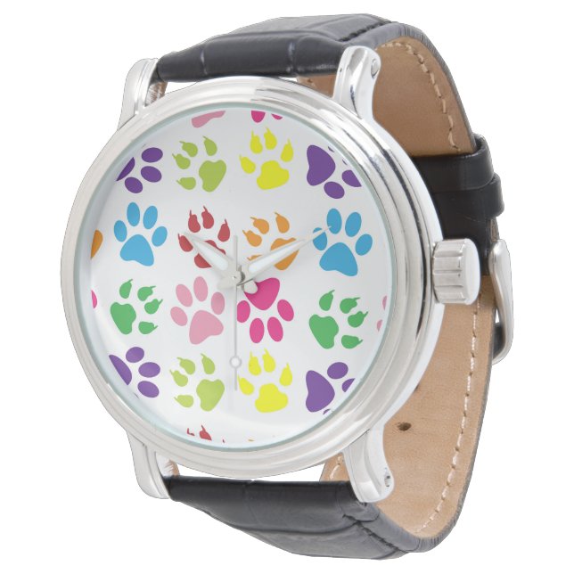 Färgglada tassar, hundtassar, kattassar armbandsur (Vinklad)