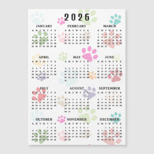 Färgglada tassavtryck 2026 Kalender Magnetkort