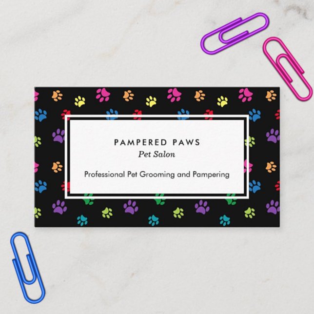 Färgglada tassavtryck Professionell husdjursallong Visitkort (Skapare uppladdad)