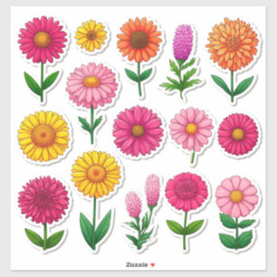 Färgglada Tecknade Blommiga Klistermärken