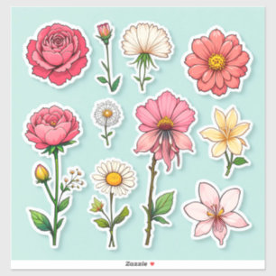 Färgglada Tecknade Blommiga Klistermärken