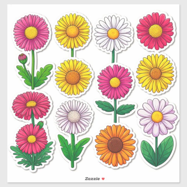 Färgglada Tecknade Blommiga Klistermärken (Ark)