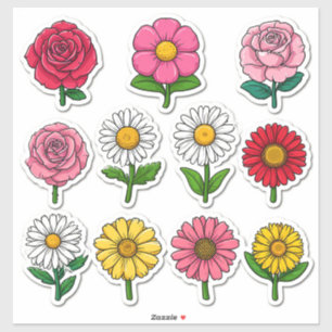 Färgglada Tecknade Blommiga Klistermärken