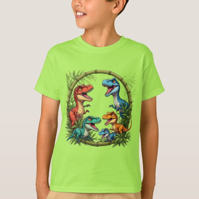Färgglada Tecknade Dinosaurier i Bambu Ram T Shirt (Framsida)