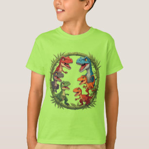 Färgglada Tecknade Dinosaurier I Bambu Ram T Shirt
