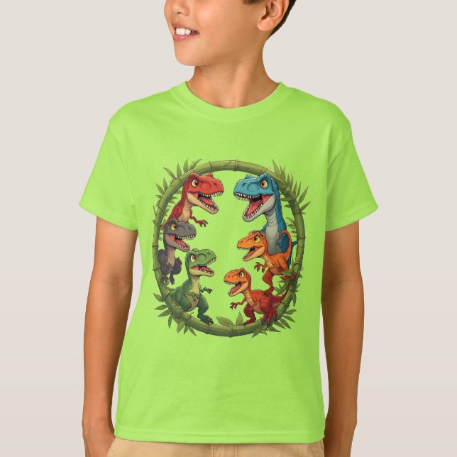 Färgglada Tecknade Dinosaurier I Bambu Ram T Shirt (Framsida)