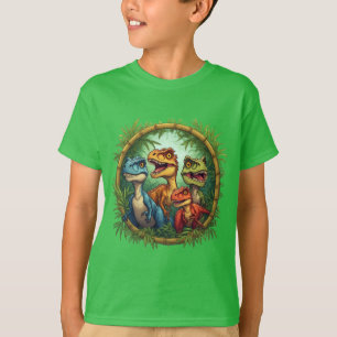 Färgglada Tecknade Dinosaurier i Bambu Ram T Shirt