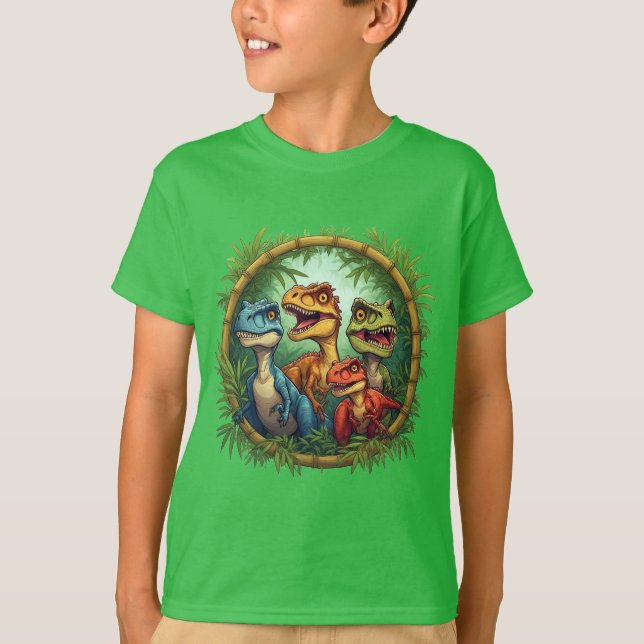 Färgglada Tecknade Dinosaurier i Bambu Ram T Shirt (Framsida)