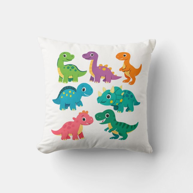 Färgglada Tecknade Dinosaurier Kastkudde Design   Kudde (Framsida)