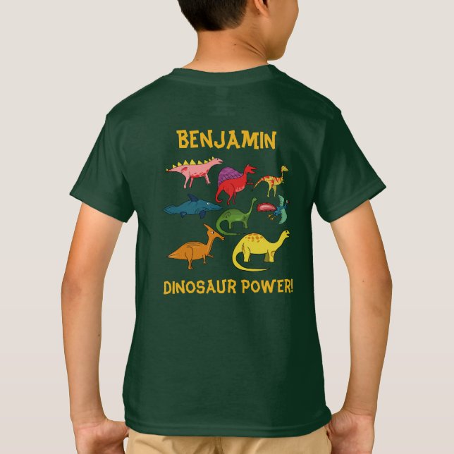 Färgglada Tecknade Dinosaurier med Anpassat Namn T Shirt (Baksida)
