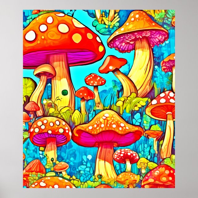 Färgglada tecknade svampfantasier poster (Framsidan)