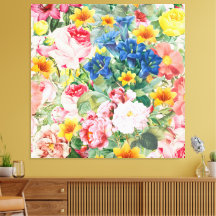 Färgglada trädgårdsblommor - Boho blomsterkudde