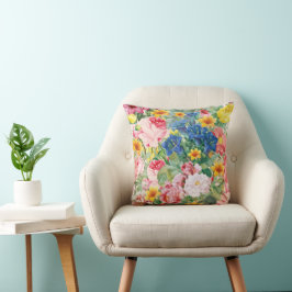 Färgglada trädgårdsblommor - Boho blomsterkudde Kudde