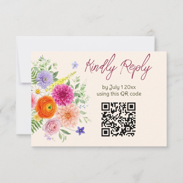 Färgglada trädgårdsblommor Bröllopswebbplats QR-ko OSA Kort (Framsida)