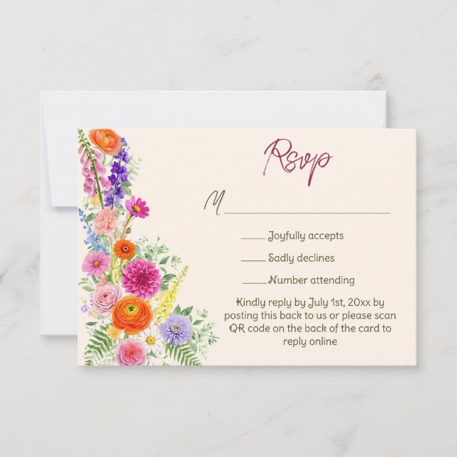 Färgglada trädgårdsblommor Bröllopswebbplats QR-ko OSA Kort (Framsida)