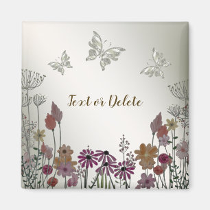 Färgglada Trädgårdsblommor Fjärilar Guld Rustik Magnet