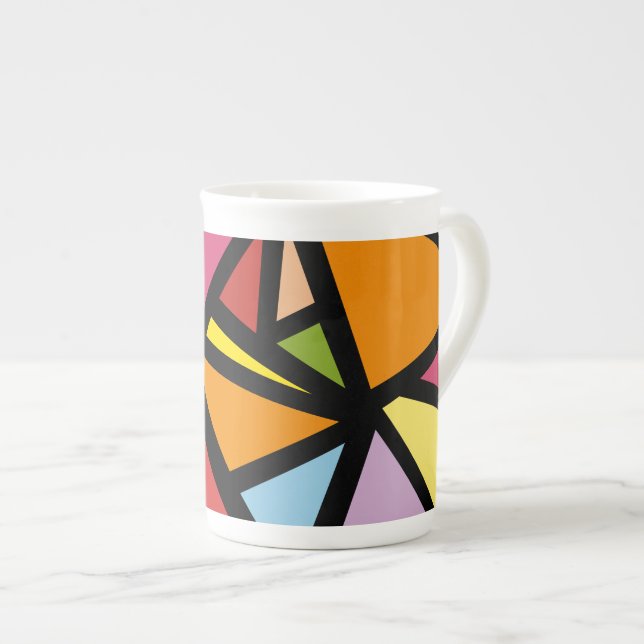 Färgglada trianglar mönster 3 benporslin mugg (Framsida höger)