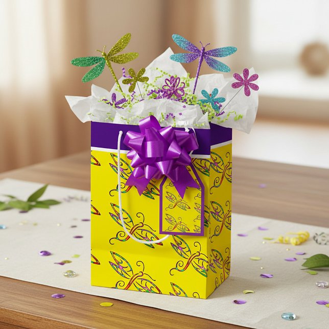 Färgglada trollsländor mellanstor presentpåse (Skapare uppladdad)