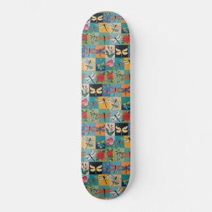 Färgglada Trollsländor Och Rosor Lapptäcke Mini Skateboard Bräda 18,5 Cm