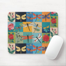 Färgglada Trollsländor Och Rosor Patchwork