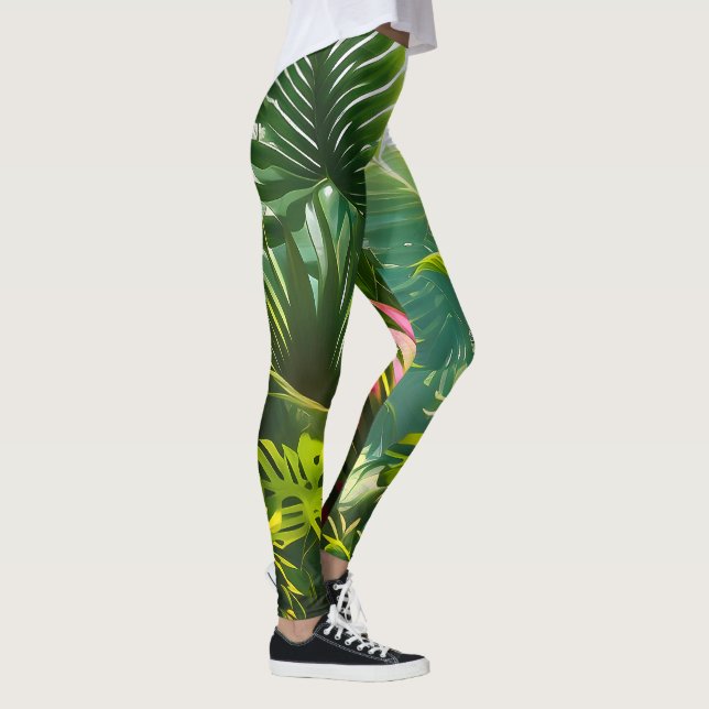 Färgglada tropiska blad och hibiskusblommor | leggings (Höger)