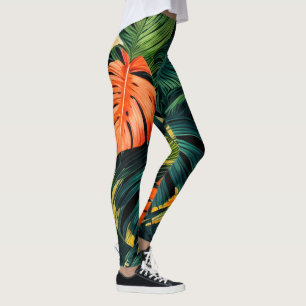 Färgglada tropiska blad och hibiskusblommor leggings