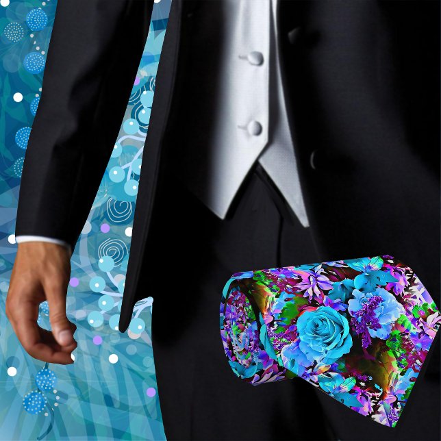 Färgglada Tropiska Blommor Blommig Konstnärlig Hal Slips (This beautiful Abstract Rose Floral Men's Fashion Necktie will have you feeling stylish and modern)