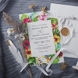 Färgglada Tropiska Blommor Elegant QR-kod Bröllop Inbjudningar