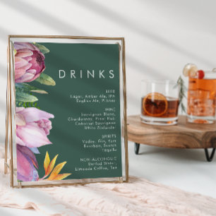 Färgglada Tropiska Blommor Gröna Bröllopsdrycker Poster