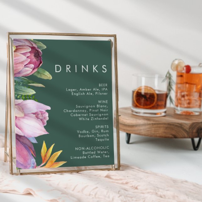 Färgglada Tropiska Blommor | Gröna Bröllopsdrycker Poster (Skapare uppladdad)