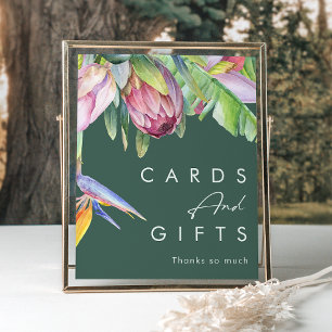 Färgglada Tropiska Blommor Gröna Kort och Gåvor Poster