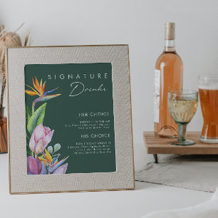 Färgglada Tropiska Blommor   Gröna Signaturdrycker Poster