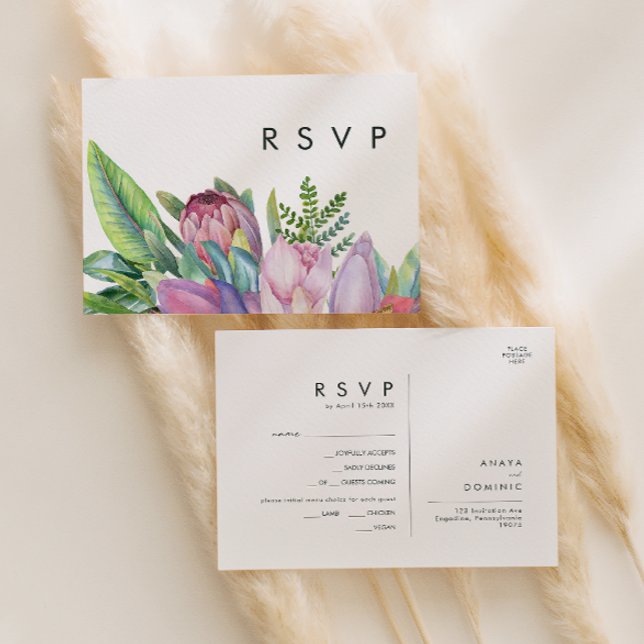 Färgglada Tropiska Blommor | Menyval RSVP-kort Vykort (Skapare uppladdad)