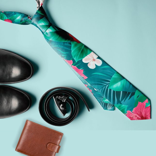 Färgglada tropiska blommor och blad sommar  slips (Skapare uppladdad)