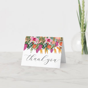 Färgglada tropiska öblommor orange och rosa tack kort