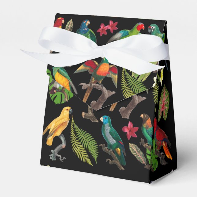 Färgglada tropiska papegojor, blad & blommor   presentaskar (Framsidan Sidan)